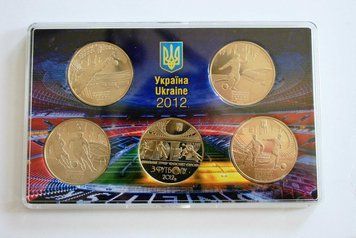 Лімітований набір із 5 монет номіналом 5 гривень НБУ-УЄФА до Євро-2012, Україна-Польща 933693157 фото