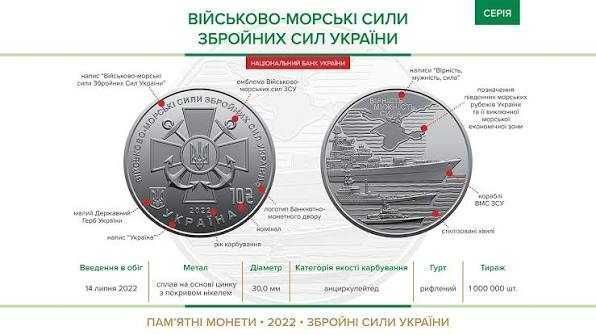 10 гривень з ролу серії "Сили оборони та безпеки" - Військово-морські сили ЗСУ, 2022. 935497085 фото